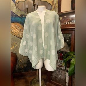 EUC BOHEMIAN SHORT KIMONO WITH BELL SLEEVES PASTEL GREEN AND WHITE POKE-DOT